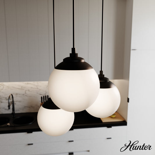 Hunter Hepburn 3 -Light Matte Black Mid-century Globe Mini Hanging Pendant light