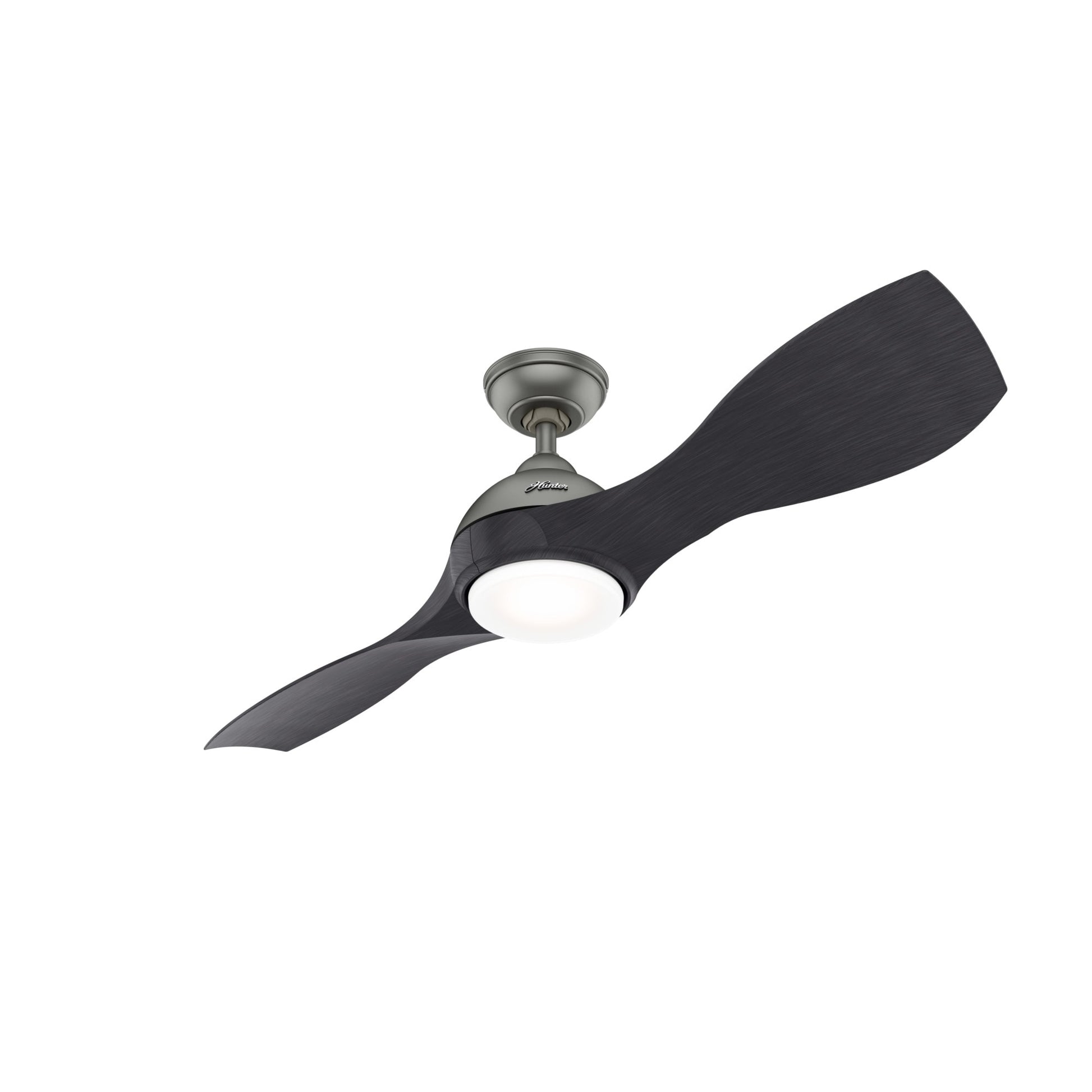 Hunter Milstream SureSpeed 56-in Integrated LED Outdoor Matte Silver with Black Ash Blades Propeller Ceiling Fan With Light - Remote Included ( 2 -Blade ) 2366478