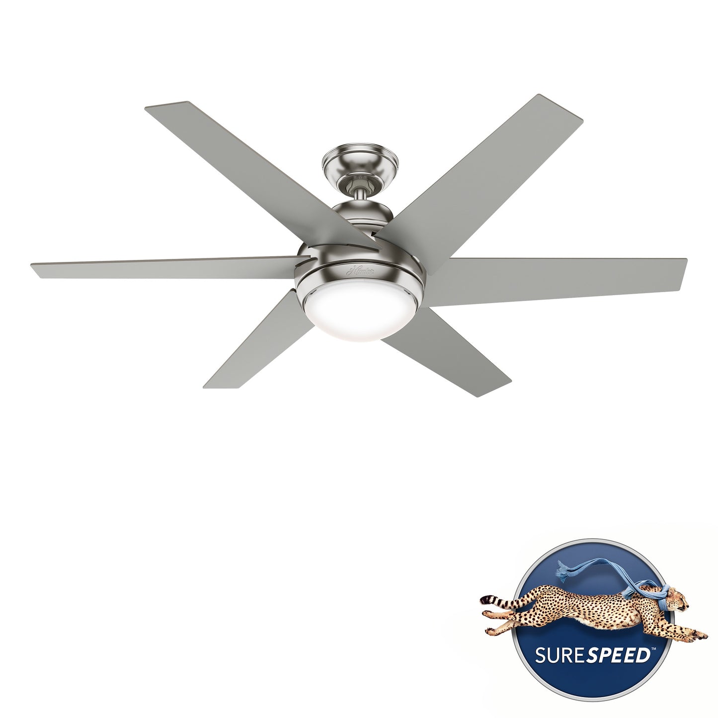 Hunter Sotto 52-in Brushed Nickel with Matte Nickel Blades Ceiling Fan With Light - Remote Included ( 6 -Blade ) 3830589