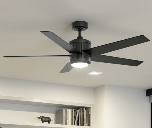 Kichler Brahm 56-in Integrated LED Satin Black with Satin Black/Silver Blades Ceiling Fan With Light - Remote Included ( 5 -Blade )