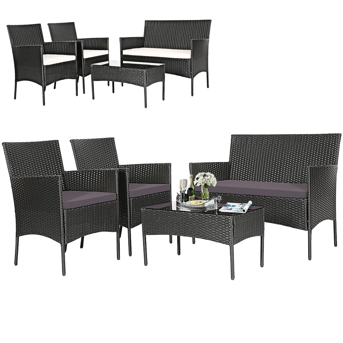 BABOOM 4-Piece Rattan Patio Conversation Set with Multiple Colors/Finishes Cushions
