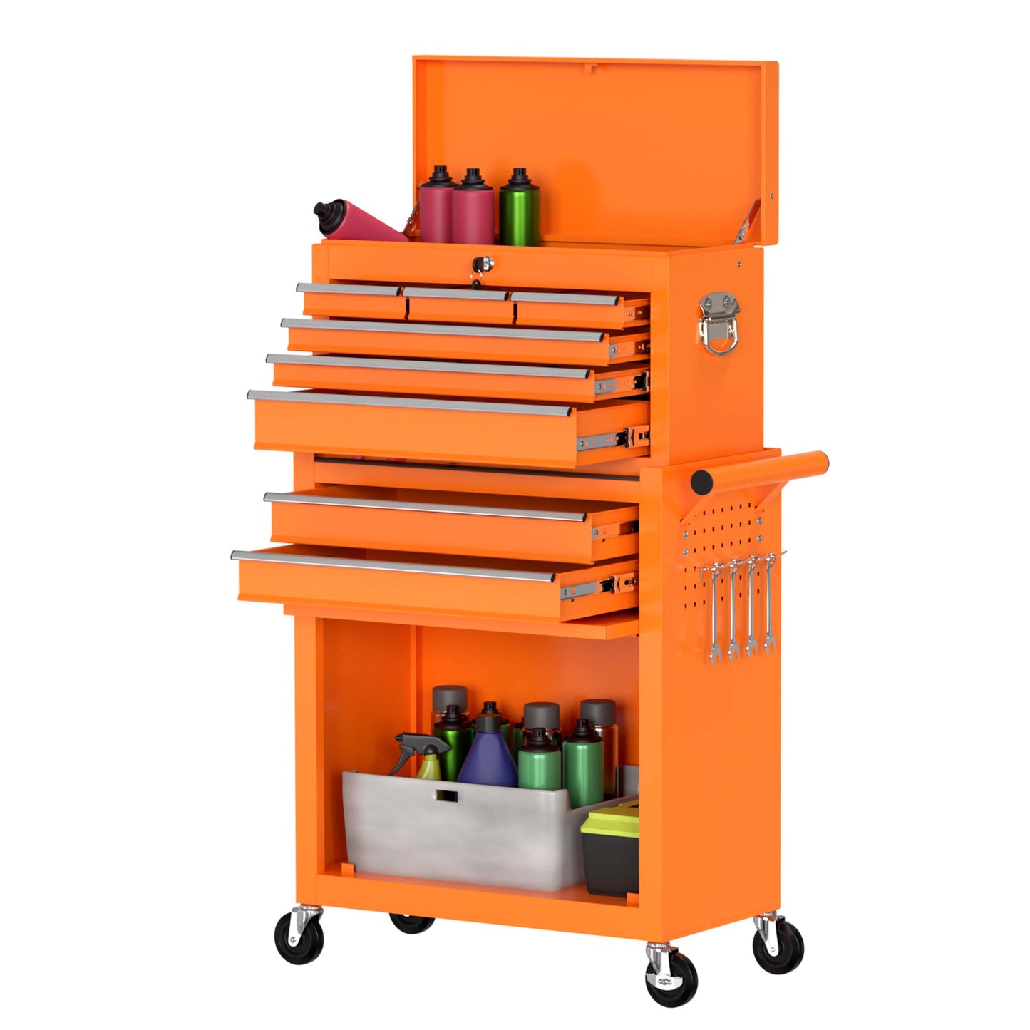 RaDEWAY 24.4-in W x 42.9-in H 8-Drawer Steel Rolling Tool Cabinet (Orange) TH111208-ORG
