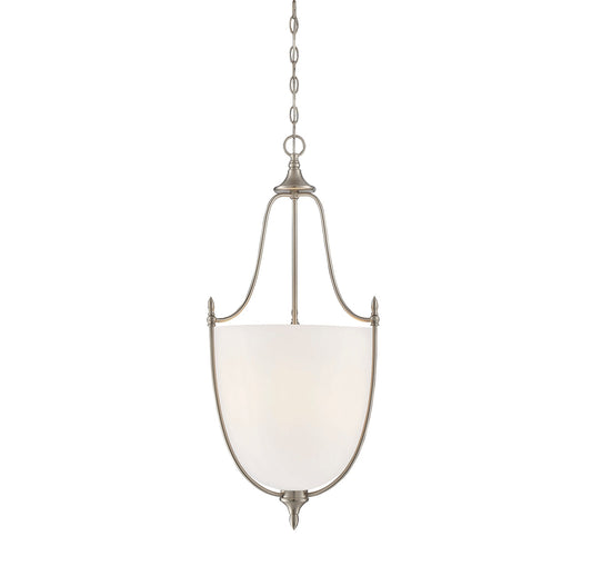 Savoy House Essentials Herndon 3 -Light Satin Nickel Transitional Frosted glass Bowl Medium Hanging Pendant light