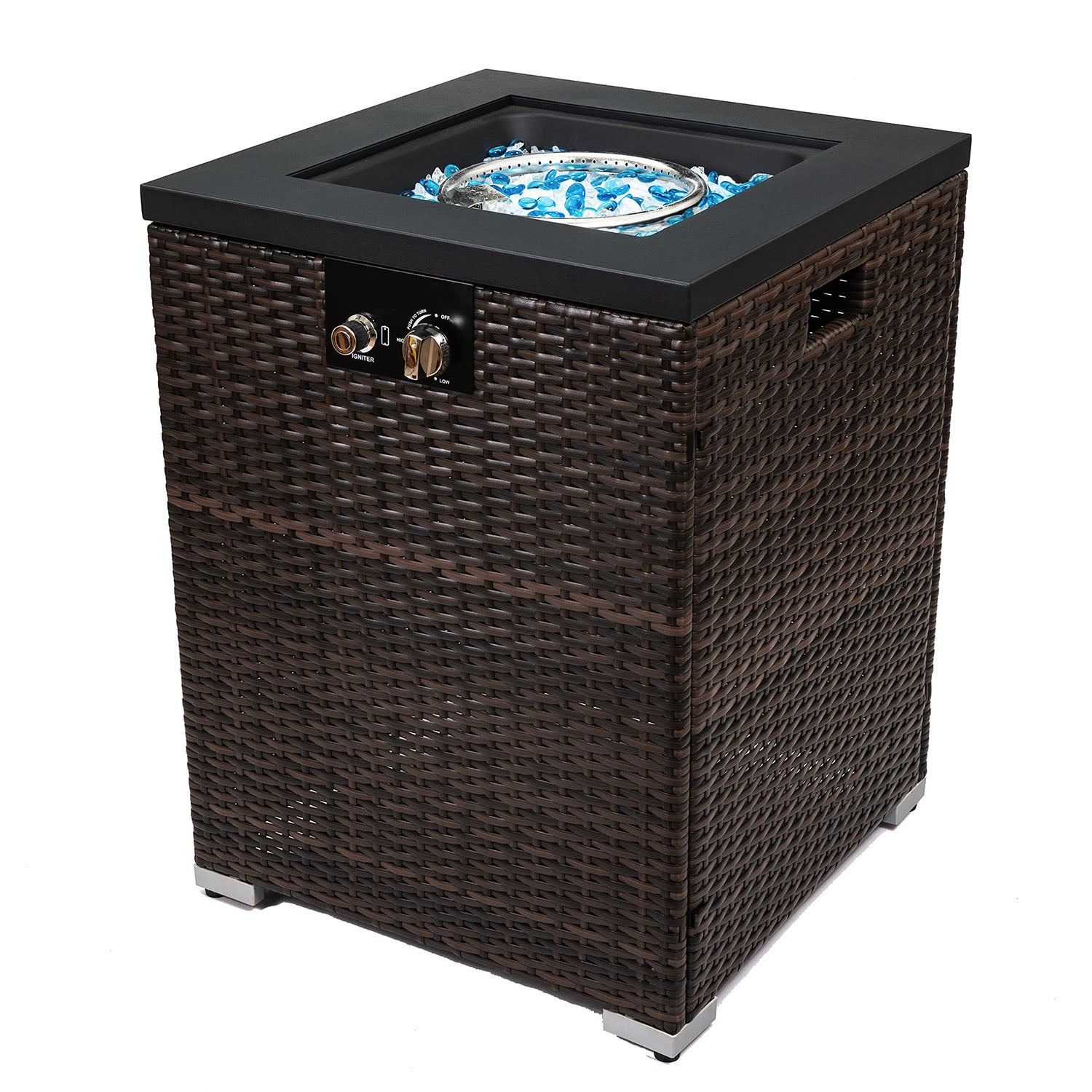 Bybafun 21.7-in W Brown Wicker Square Liquid propane Fire column