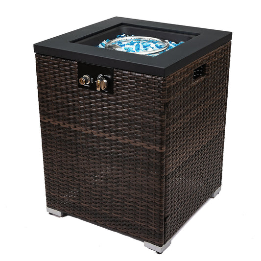 Bybafun 21.7-in W Brown Wicker Square Liquid propane Fire column