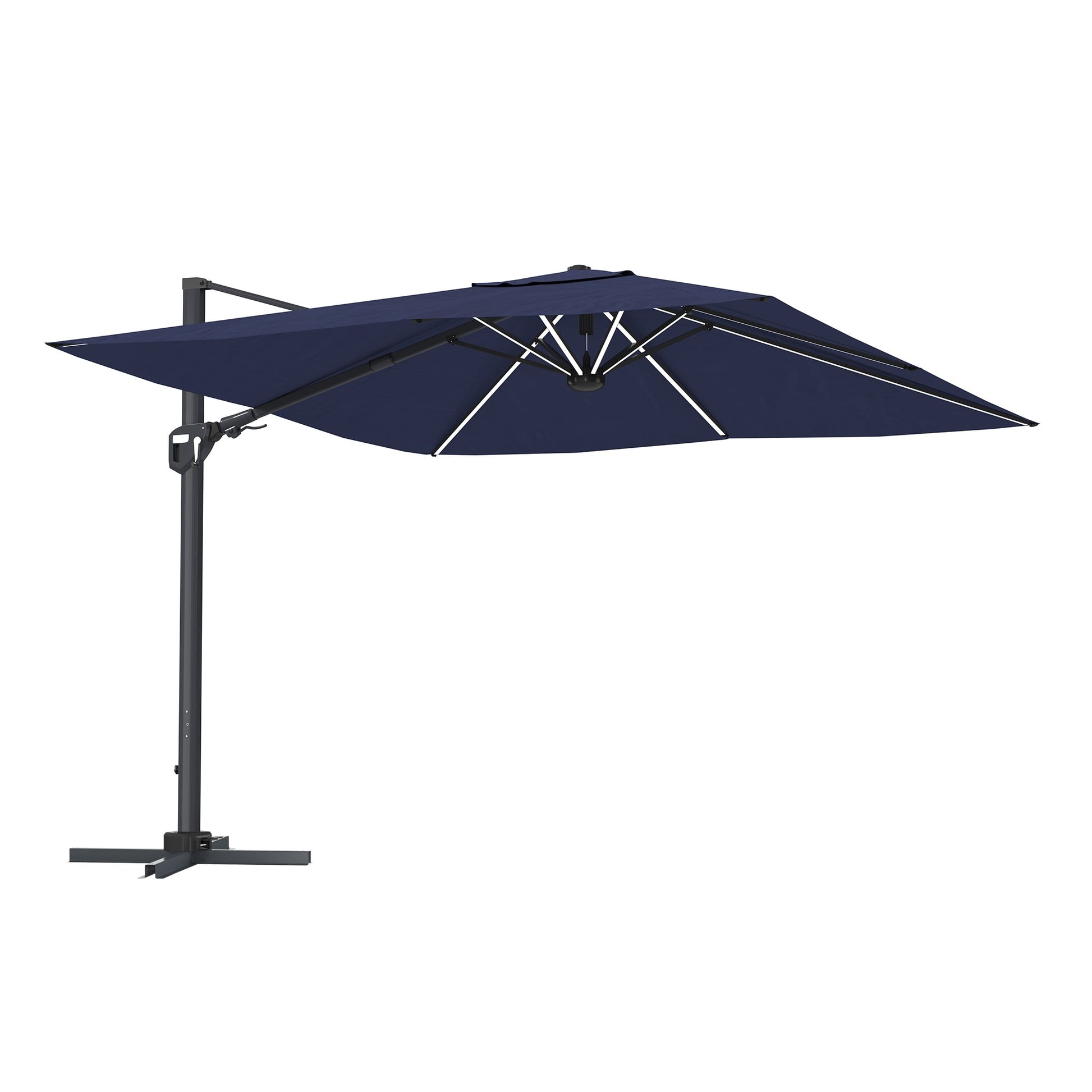 Clihome 11-ft Aluminum Navy Crank Cantilever Patio Umbrella with Lights