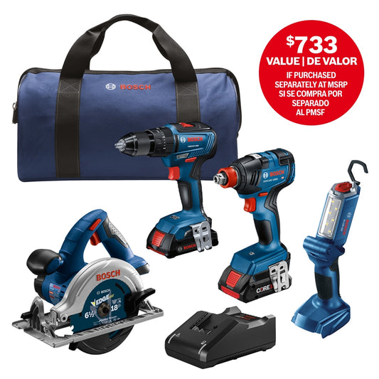 Bosch 18-volt 4-Tool Brushless Power Tool Combo Kit with Soft Case (2-Batteries Included and Charger Included) GXL18V-497B23