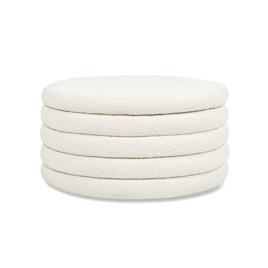 Jennifer Taylor Home Fuji Modern Ivory White Boucle Round Storage Ottoman