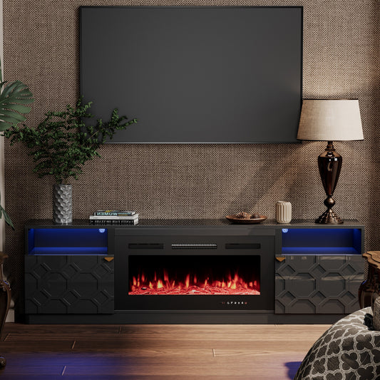 Clihome 70.08-in W Black TV Stand with Fan-forced Electric Fireplace CL-JHTVB36-BK