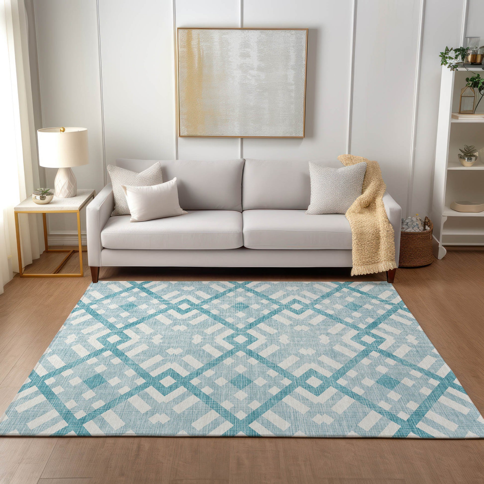 Addison Rugs Chantille ACN616TE 9 x 12 (ft) Teal Rectangular Indoor/Outdoor Geometric Machine washable Area rug
