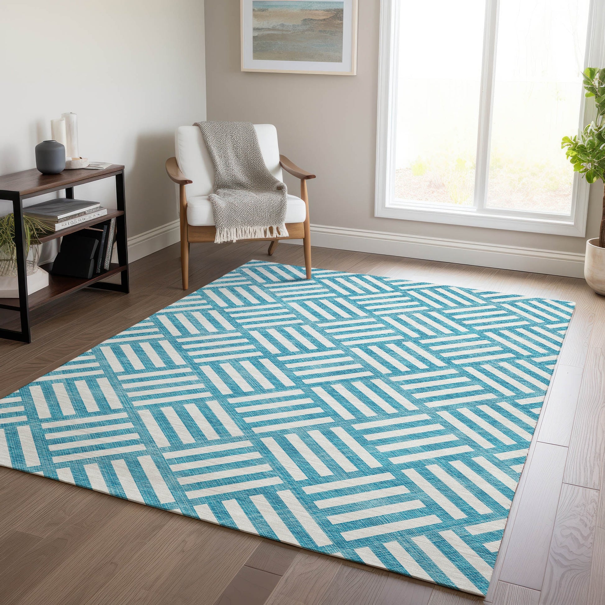 Addison Rugs Chantille ACN620TE 9 x 12 (ft) Teal Rectangular Indoor/Outdoor Geometric Machine washable Area rug