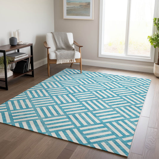 Addison Rugs Chantille ACN620TE 9 x 12 (ft) Teal Rectangular Indoor/Outdoor Geometric Machine washable Area rug