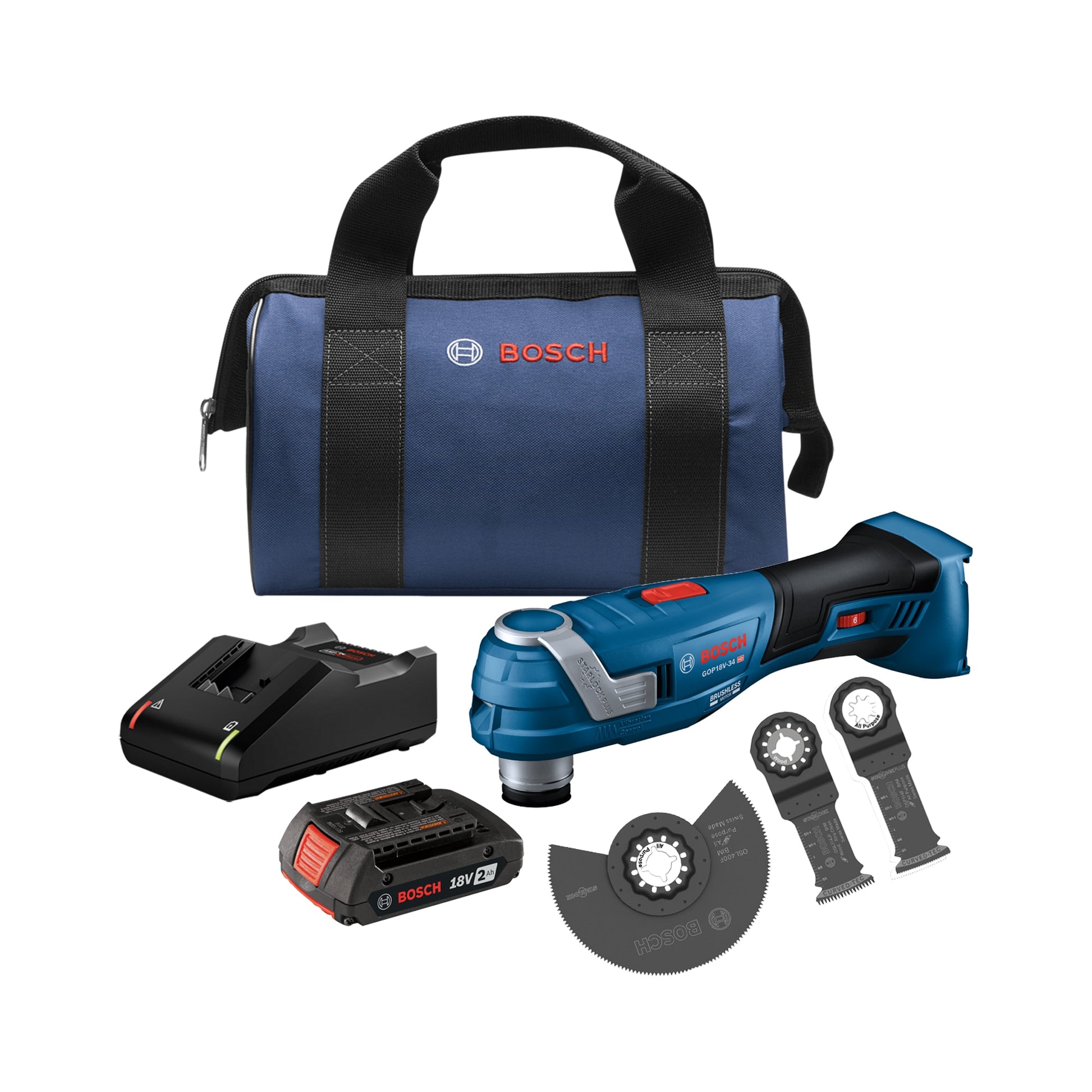 Bosch 18-volt Cordless Brushless 2-Amp Variable 6-Piece Oscillating Multi-Tool Kit with Soft Case (1-Battery Included) GOP18V-34B12