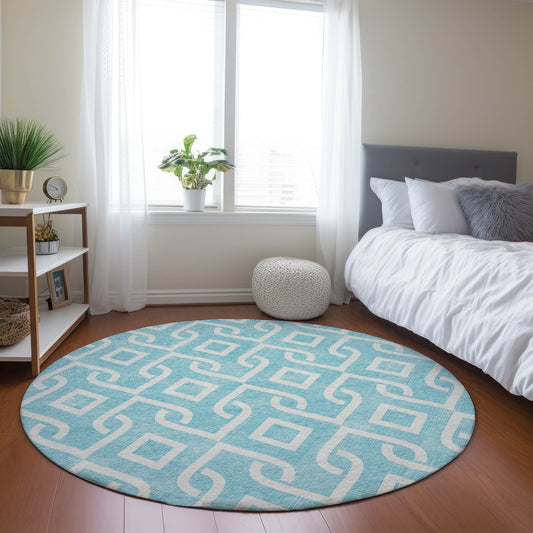 Addison Rugs Chantille ACN621AQ 8 x 8 (ft) Aqua Round Indoor/Outdoor Geometric Machine washable Area rug