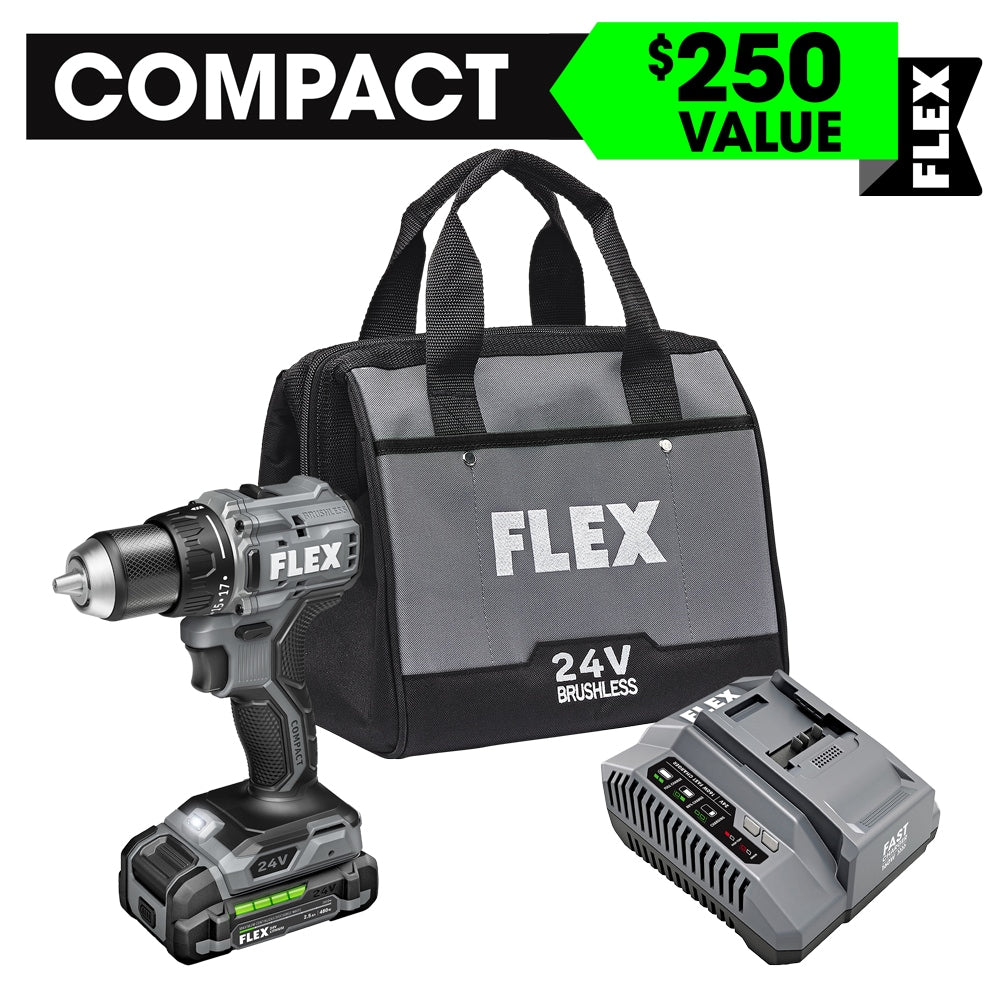 FLEX COMPACT 24-volt 1/2-in Brushless Cordless Drill (1-Battery Included, Charger Included and Soft Bag included) FX1131-1A