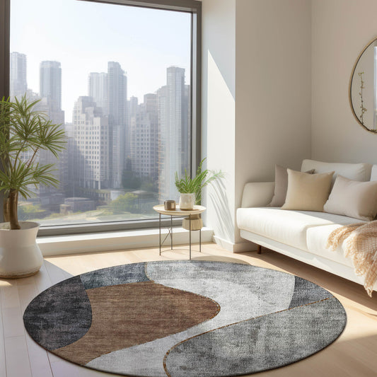 Addison Rugs Chantille ACN633GY 8 x 8 (ft) Gray Round Indoor/Outdoor Geometric Machine washable Area rug