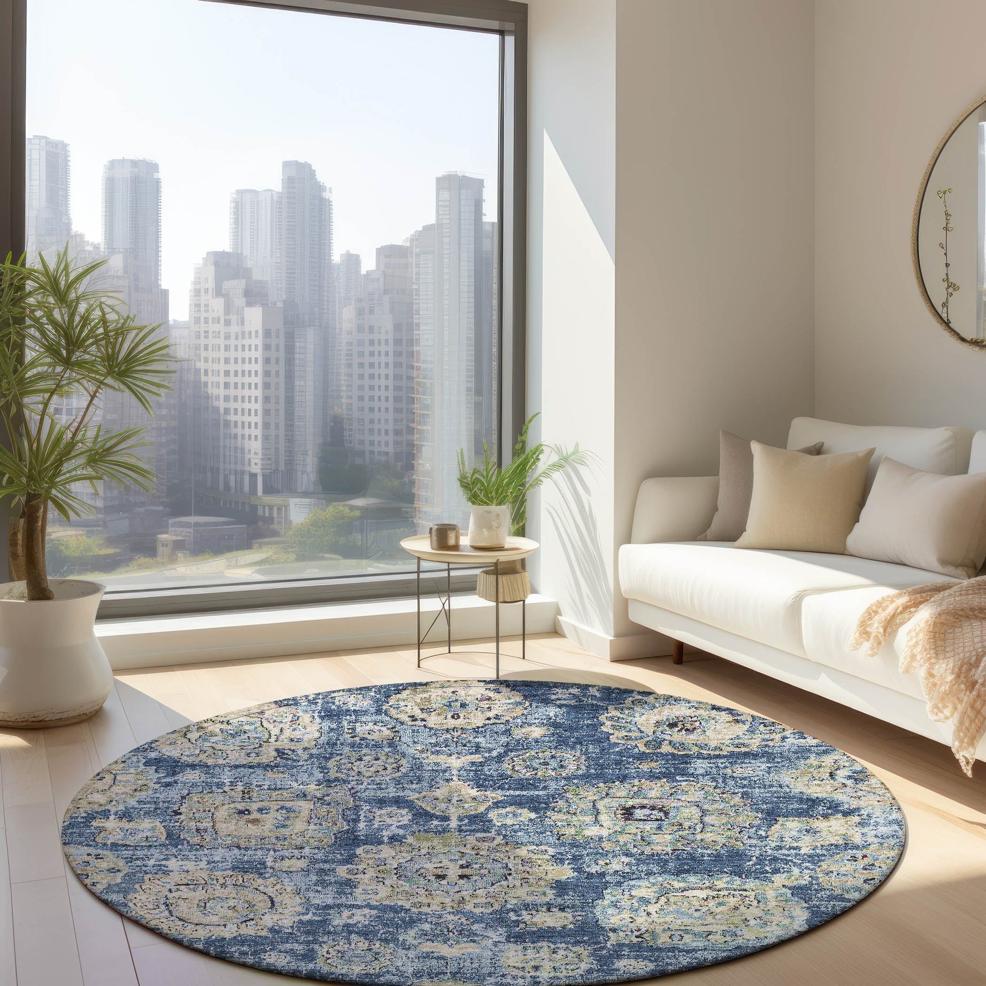 Addison Rugs Chantille ACN634BU 8 x 8 (ft) Blue Round Indoor/Outdoor Geometric Machine washable Area rug