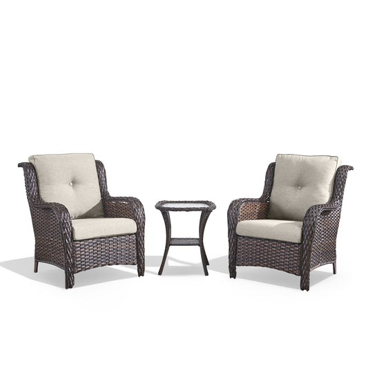 Rilyson Curved armrest Set of 2 Wicker Brown Wicker Frame Stationary Conversation Chair with Multiple colors/finishes Beige Cushioned Seat