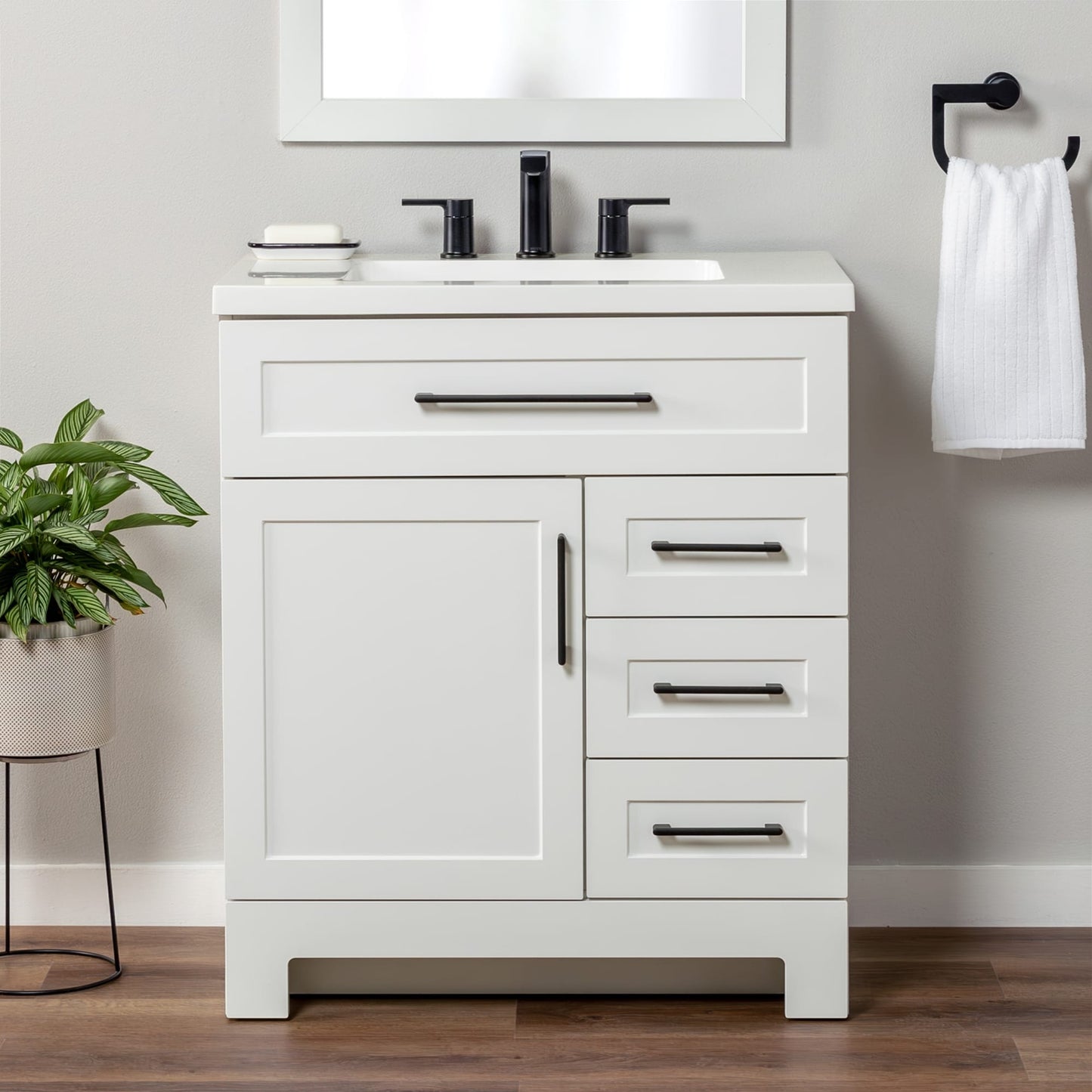 Style Selections Cauley 30-in True White Single Sink Bathroom Vanity with White Cultured Marble Top