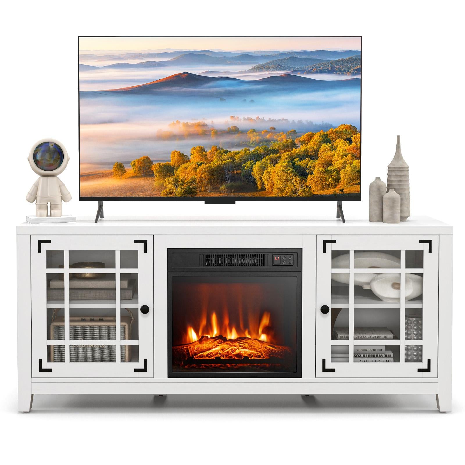 BABOOM 58-in W White TV Stand with Fan-forced Electric Fireplace BOM-71US-WH-CO