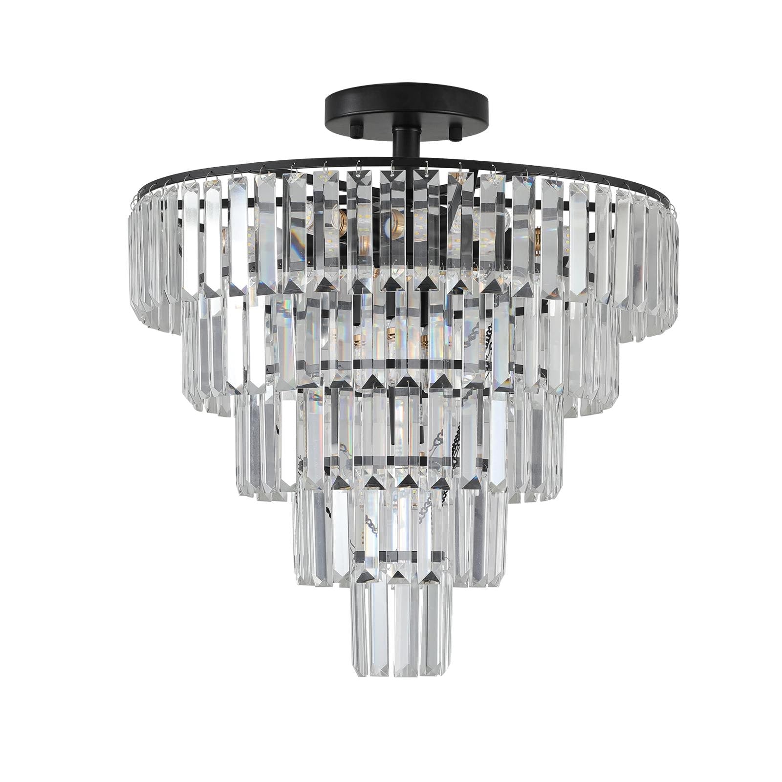 Bayfeve Large Luxury Tiered Semi Flush Mount Chandelier 10 -Light 19.7-in Gloss Black Semi Flush Mount Light