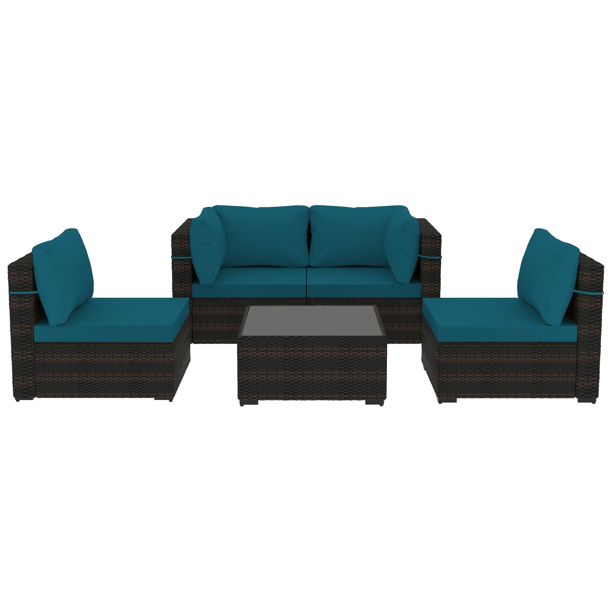 UPHA 5 -Piece Wicker 4 Patio Sofa Conversation Set with Blue Cushions