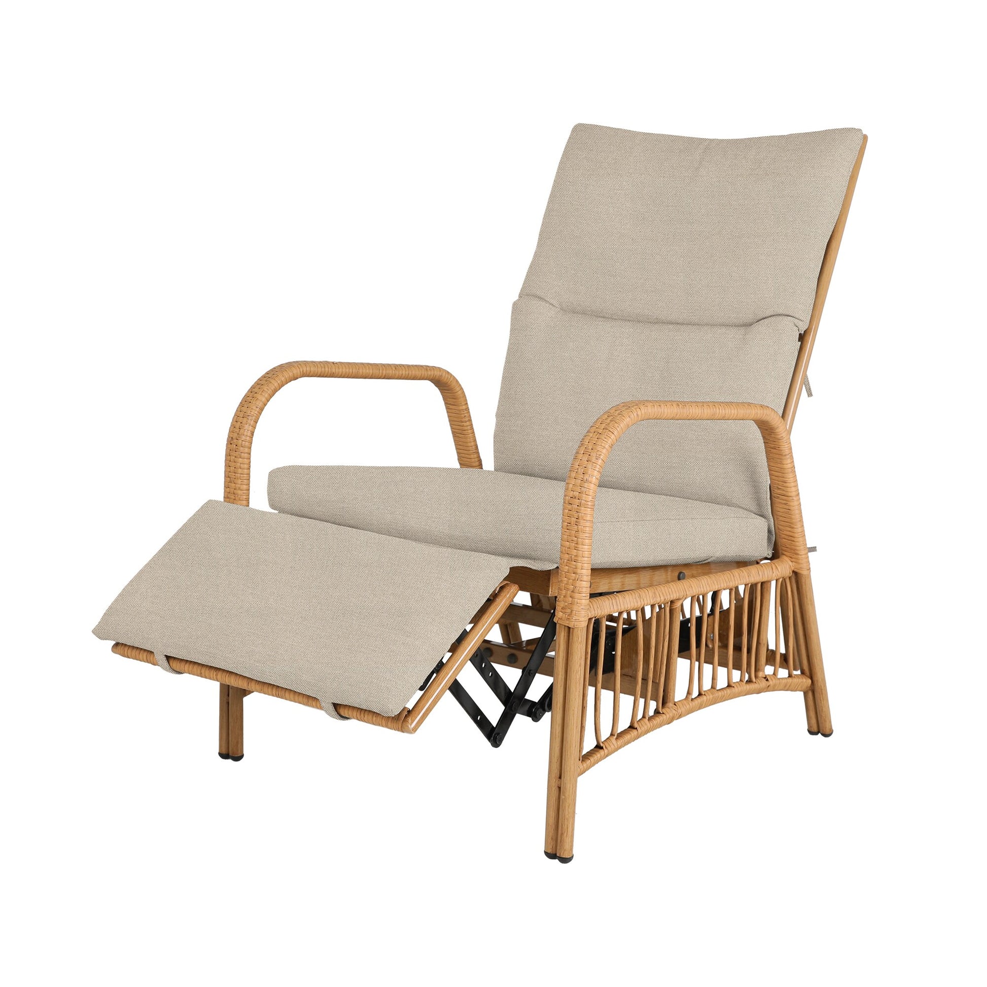 UPHA Patio Chairs Rattan Yellow Iron Frame Stationary Recliner Chair with Beige Cushioned Seat