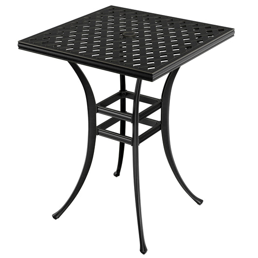 Mondawe Cast Aluminum Square Outdoor Bar height Table 29-in W x 29-in L with Umbrella Hole