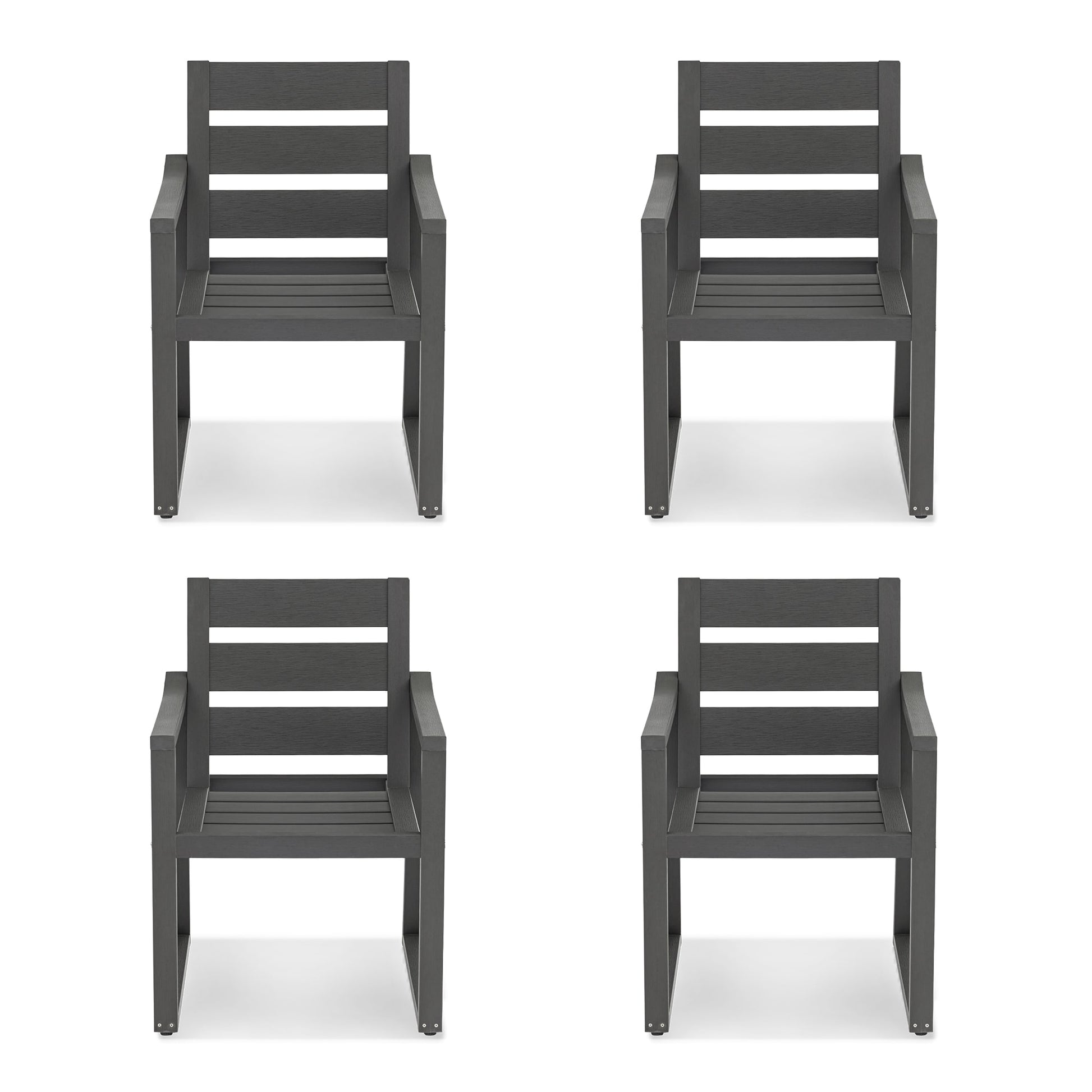 LUE BONA Set of 4 Stackable Dark Gray HDPE Frame Stationary Dining Chair with Slat Seat