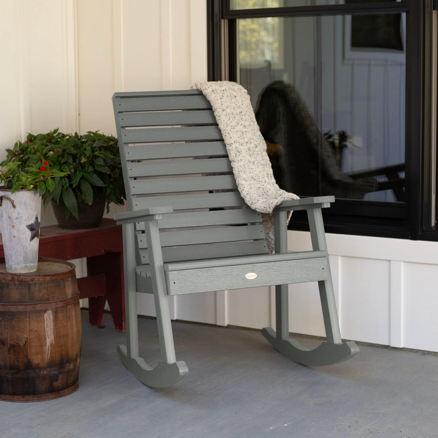 highwood Weatherly Coastal Teak Poly-lumber Frame Rocking Chair with Slat Seat