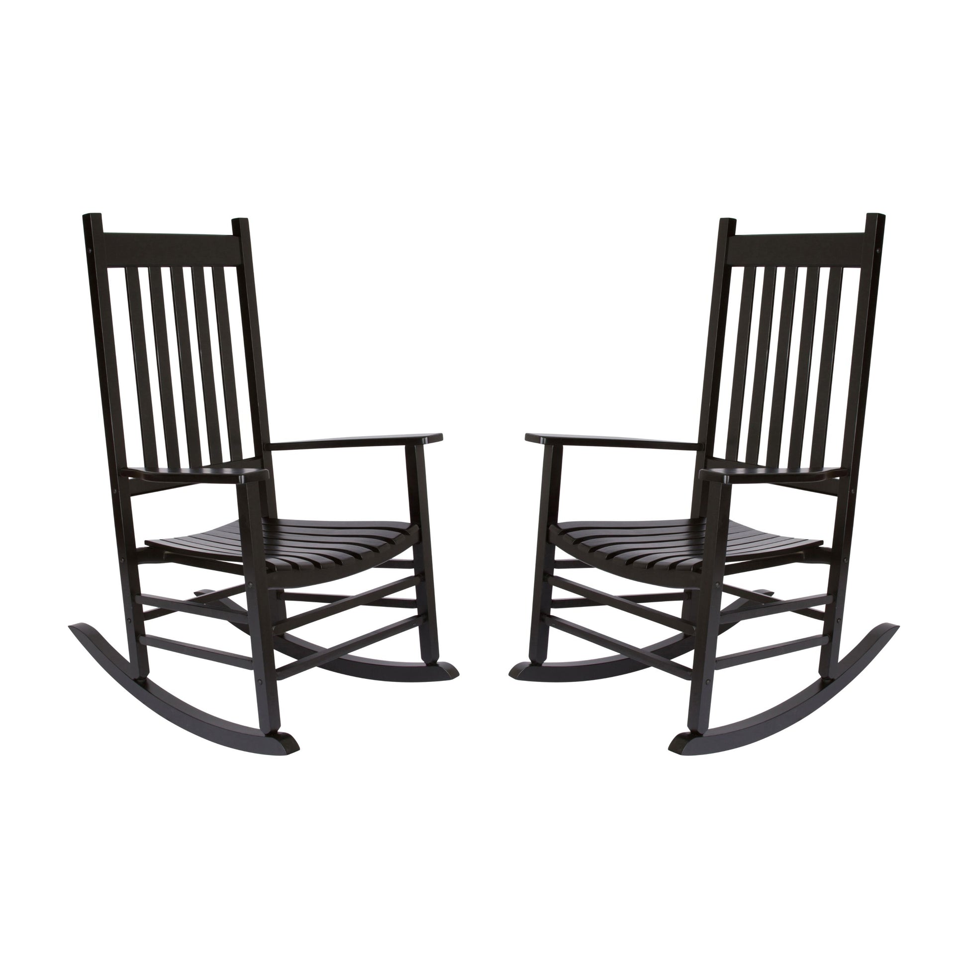 Shine Company Set of 2 Black Wood Frame Rocking Chair with Slat Seat