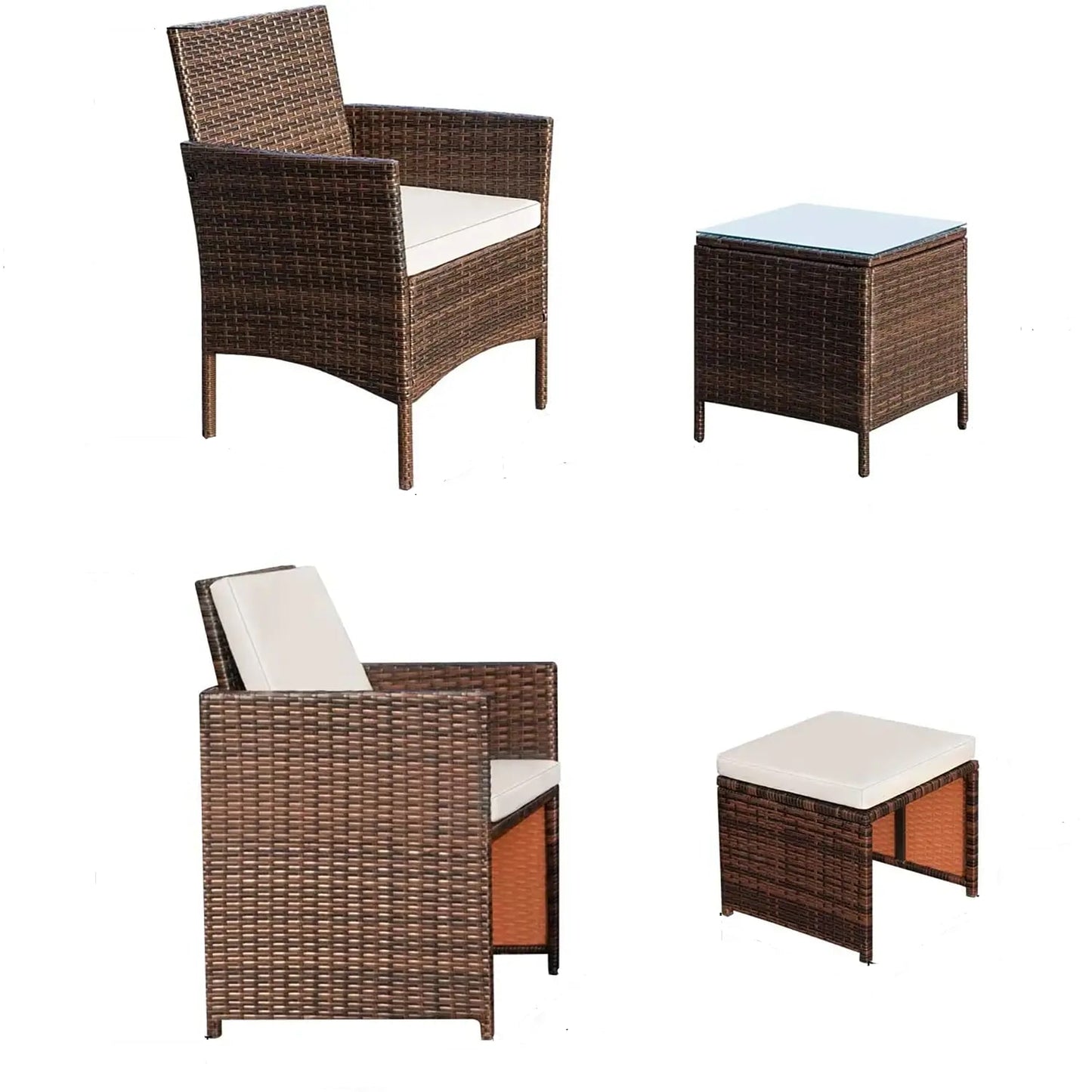 Vineego 7-Piece Rattan Patio Conversation Set with Off-white Cushions