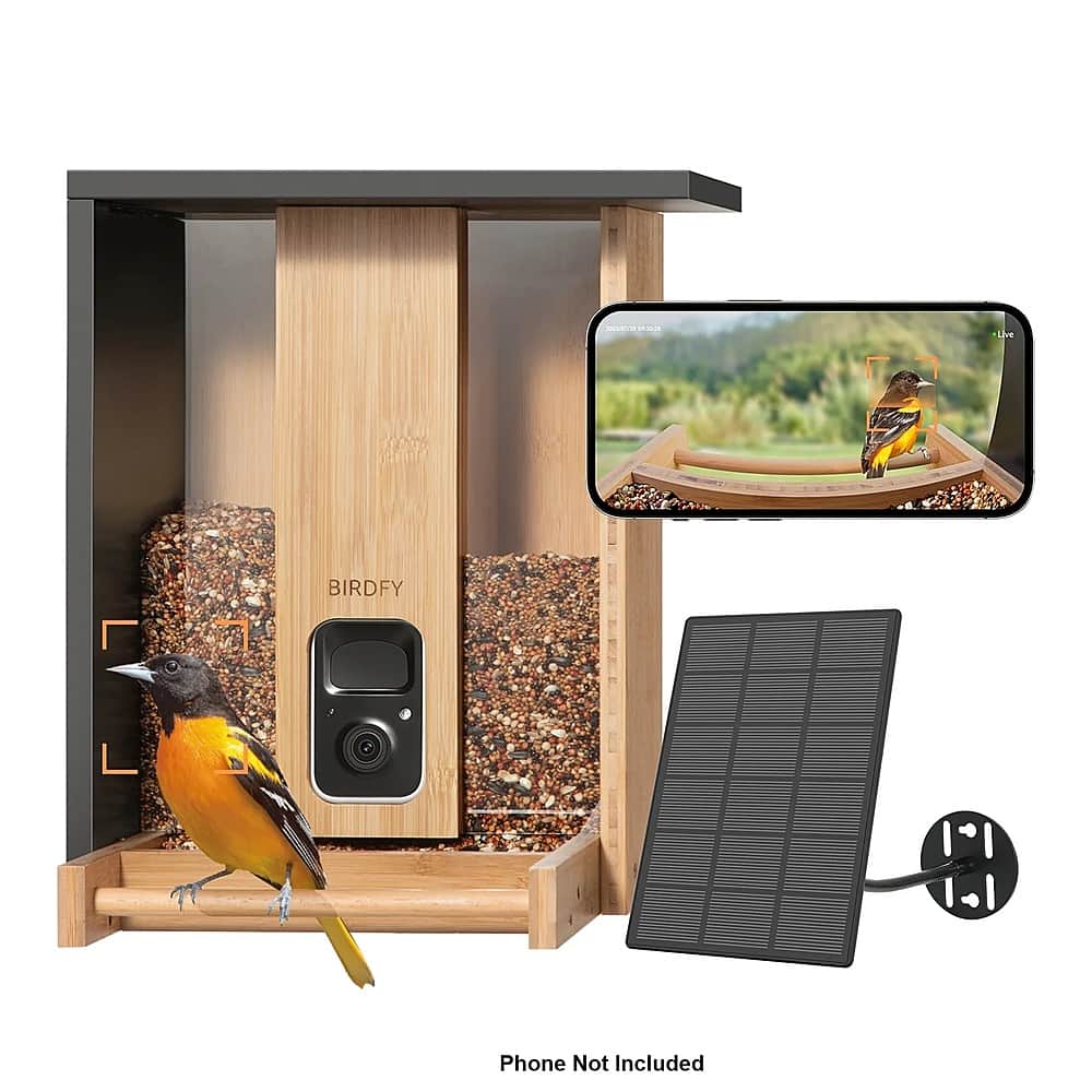 BIRDFY - Smart Wild Bird Feeder Bamboo w/HD Camera, Solar Power, and AI Enabled Bird Recognition - Natural Bamboo & Black