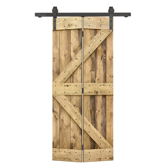 CALHOME 26-in x 84-in Weather Oak Pine Wood Solid core Single Barn Door (Hardware Included)