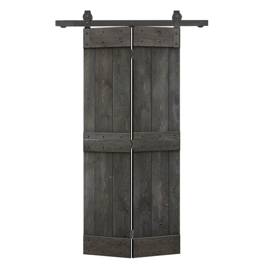 CALHOME 20-in x 84-in Carbon Gray Mid-Bar Pine Wood Solid core Single bifold Barn Door (Hardware Included)
