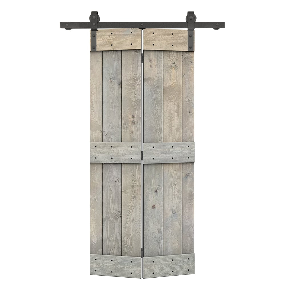 CALHOME 22-in x 84-in Smoke Gray Stained Mid-Bar Pine Wood Solid core Single bifold Barn Door (Hardware Included)