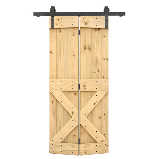 CALHOME 32-in x 84-in Unfinished Unfinished X-frame Pine Wood Solid core Single bifold Barn Door (Hardware Included)