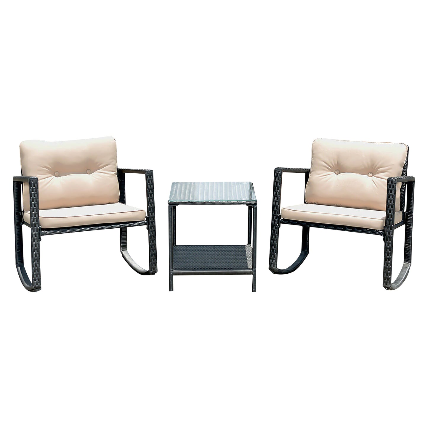 WELLFOR 3 -Piece Rattan Patio Conversation Set with Off-white Cushions