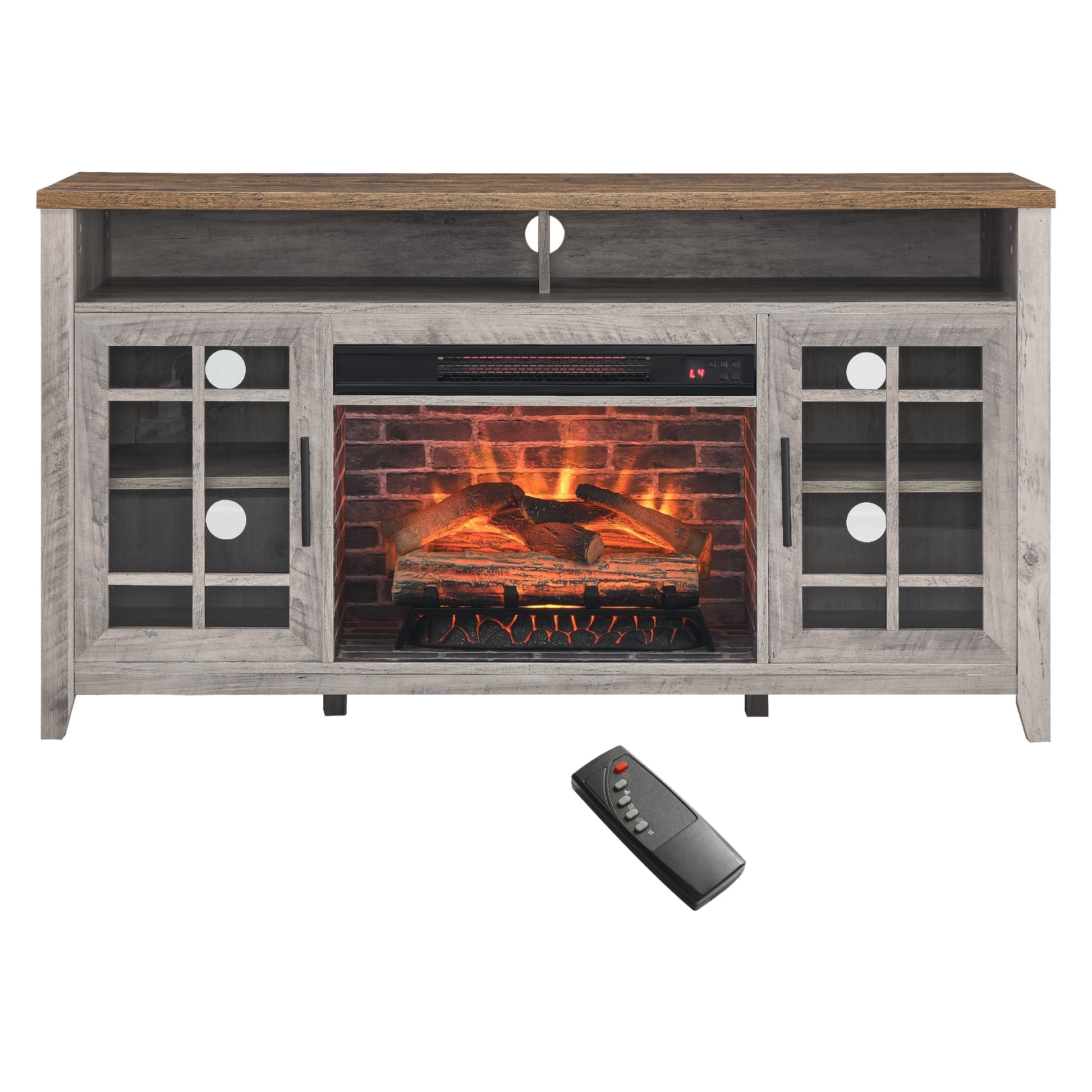 Maocao Hoom 55-in W Gray TV Stand with LED Electric Fireplace FZ00852