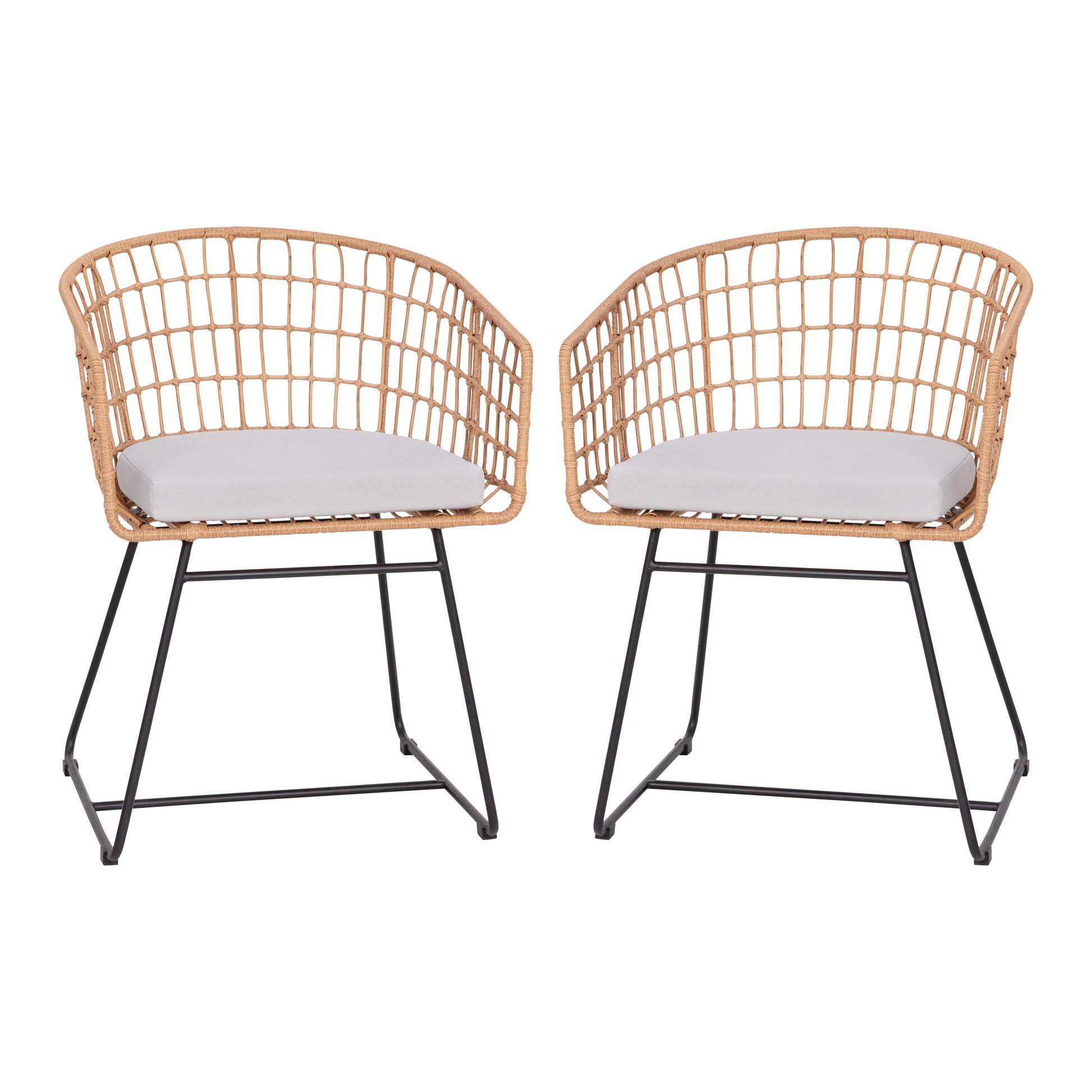 Taylor & Logan Fielder Set of 2 Wicker Brown Rattan Frame Stationary Conversation Chair with Light gray Cushioned Seat