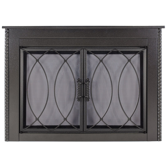 Pleasant Hearth Amhearst Hammered Black Small Cabinet-style Fireplace Doors with Smoke Tempered Glass AM-2100