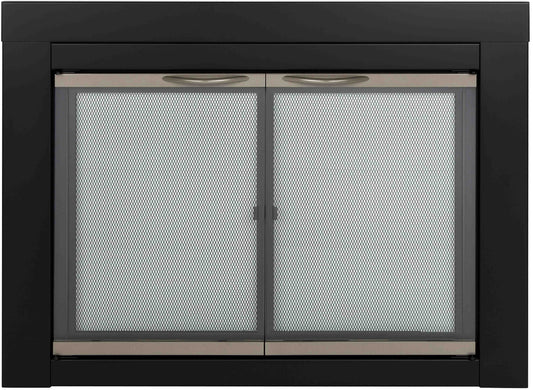 Pleasant Hearth Alsip Black with Sunlight Nickel Trim Large Cabinet-style Fireplace Doors with Clear Tempered Glass AP-1132