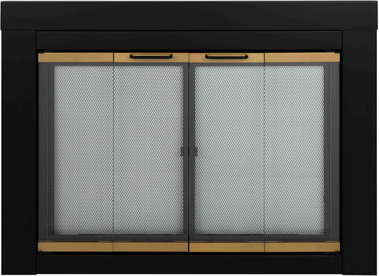 Pleasant Hearth Arrington Black with Moonlight Gold Trim Large Bifold Fireplace Doors with Clear Tempered Glass AR-1022