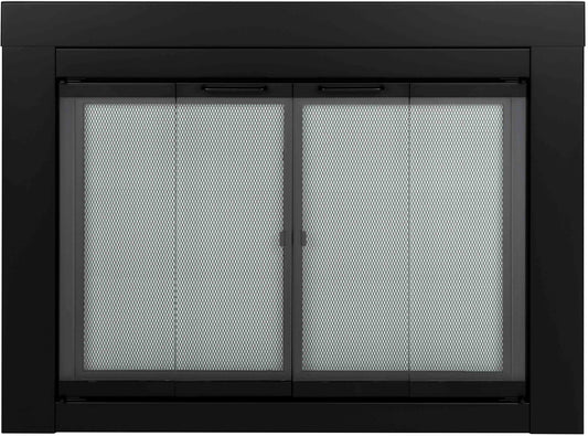 Pleasant Hearth Ascot Black Large Bifold Fireplace Doors with Clear Tempered Glass AT-1002