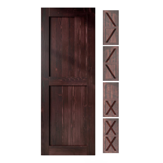 HOMACER 40-in x 80-in Red Mahogany Pine Wood Solid core Single Barn Door (Hardware Not Included)