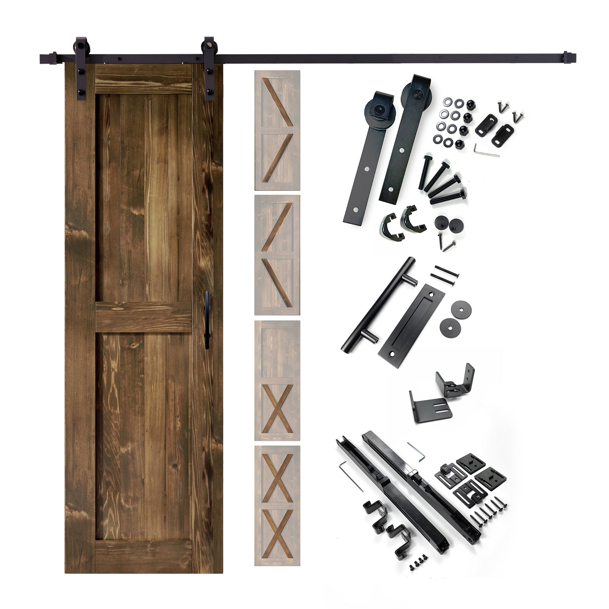 HOMACER 24-in x 80-in Walnut Pine Wood Solid core Single Barn Door (Hardware Included)