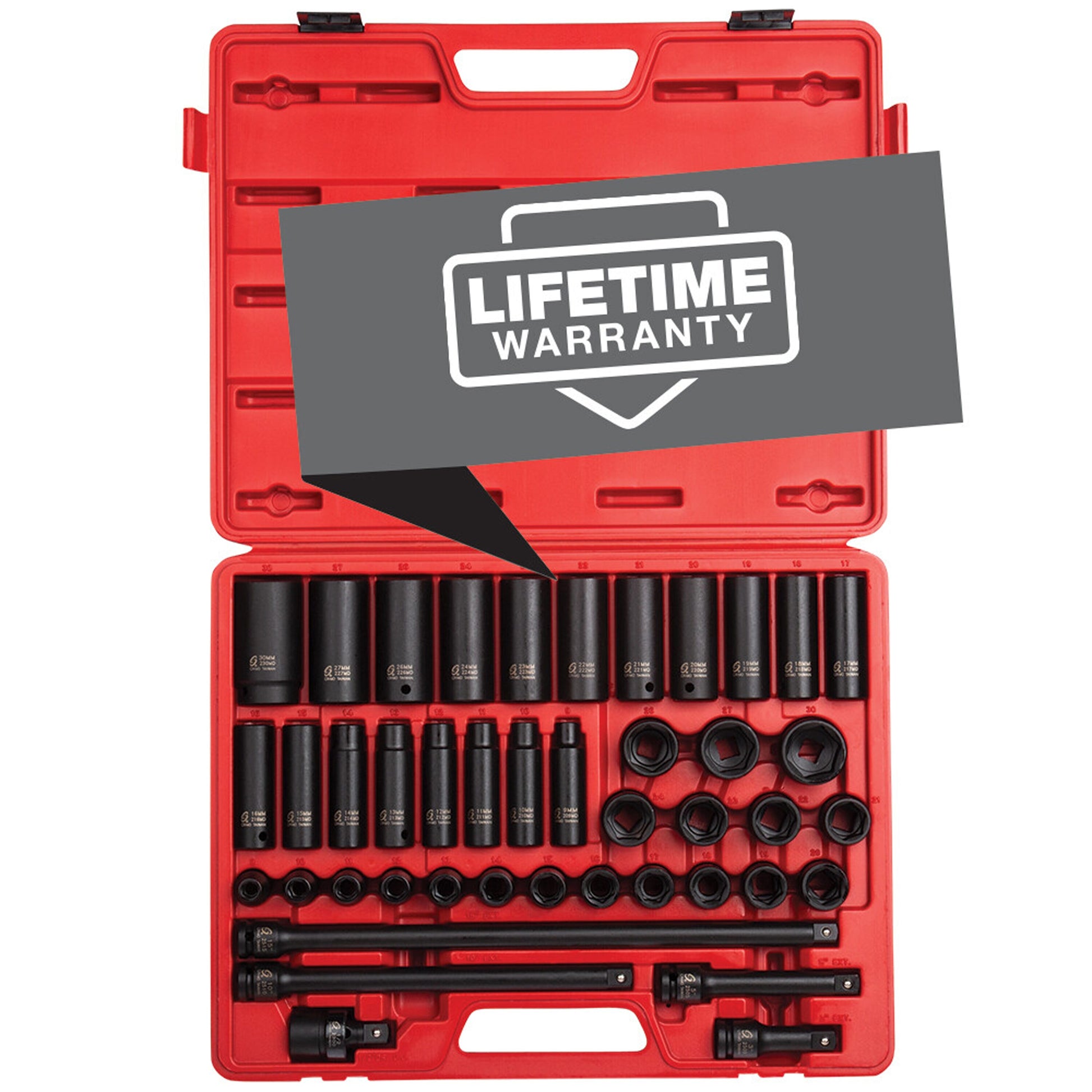 SUNEX TOOLS 43-Piece Metric 1/2-in Drive Set 6-point Impact Socket Set 2569