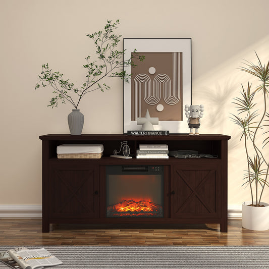 CASAINC 58.23-in W Brown TV Stand with Fan-forced Electric Fireplace XY-KLOD2008