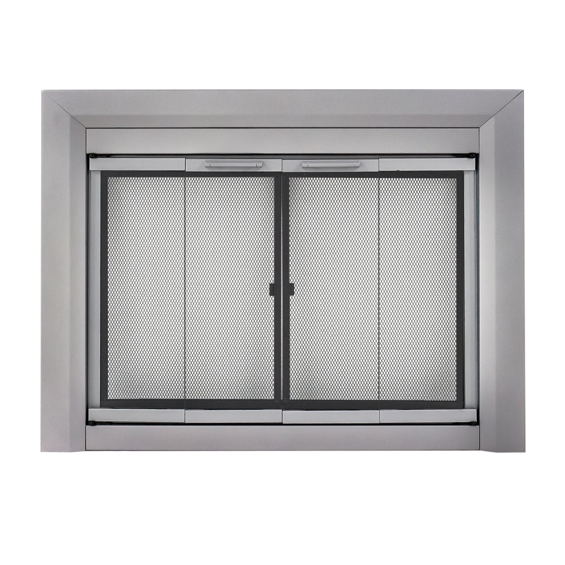 Pleasant Hearth Clairmont Skyline Nickel Small Bifold Fireplace Doors with Smoke Tempered Glass CM-3010SN