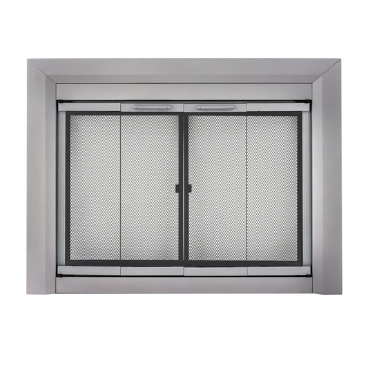 Pleasant Hearth Clairmont Skyline Nickel Medium Bifold Fireplace Doors with Smoke Tempered Glass CM-3011SN